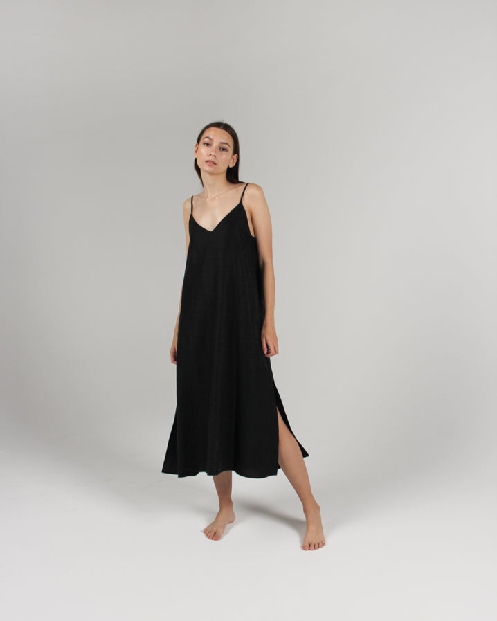 The Cala Slip Dress in Jet Black