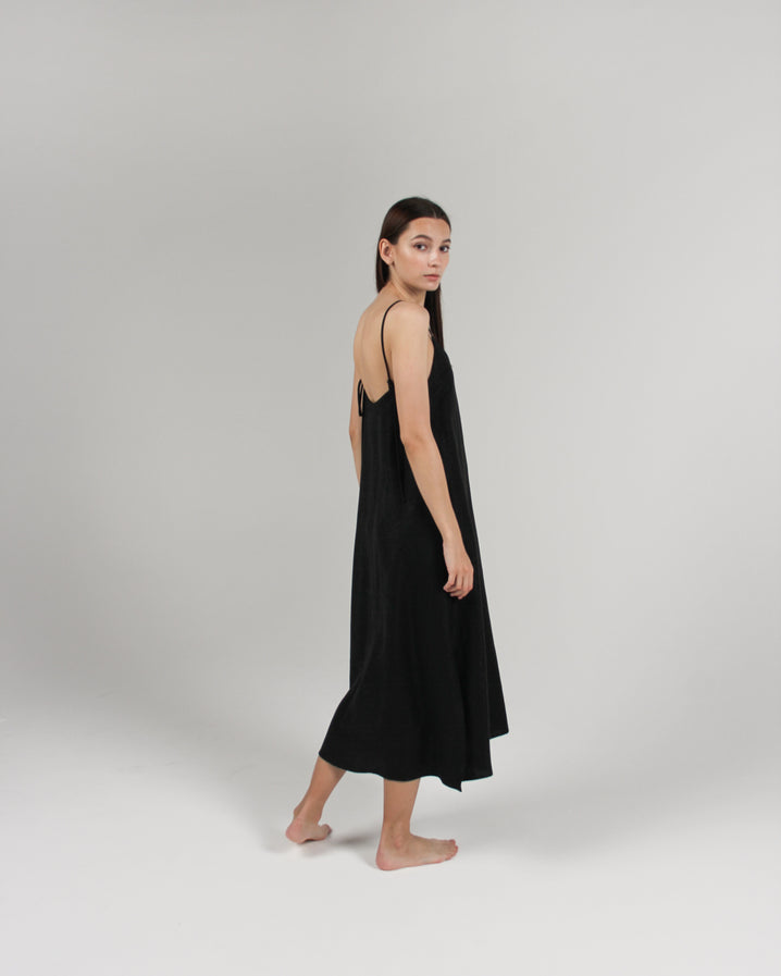 The Cala Slip Dress in Jet Black