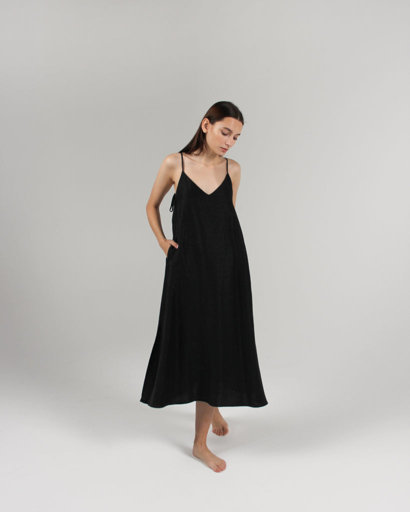 The Cala Slip Dress in Jet Black