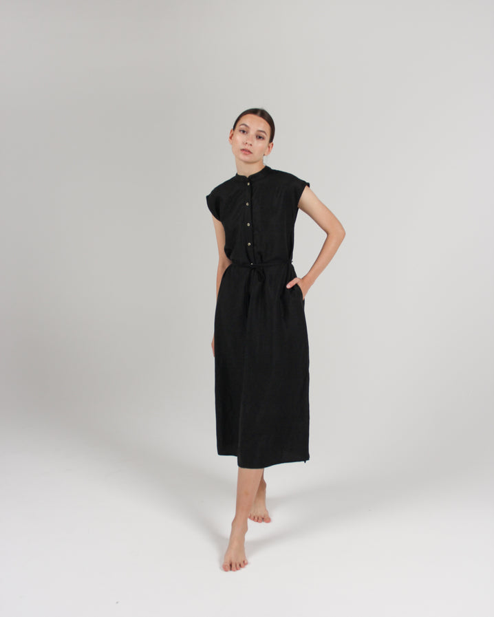 The Cap Sleeve Caftan Dress in Jet Black