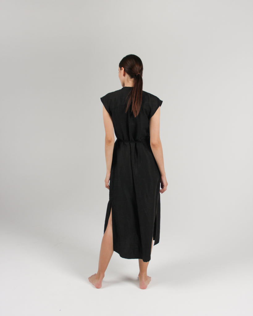 The Cap Sleeve Caftan Dress in Jet Black