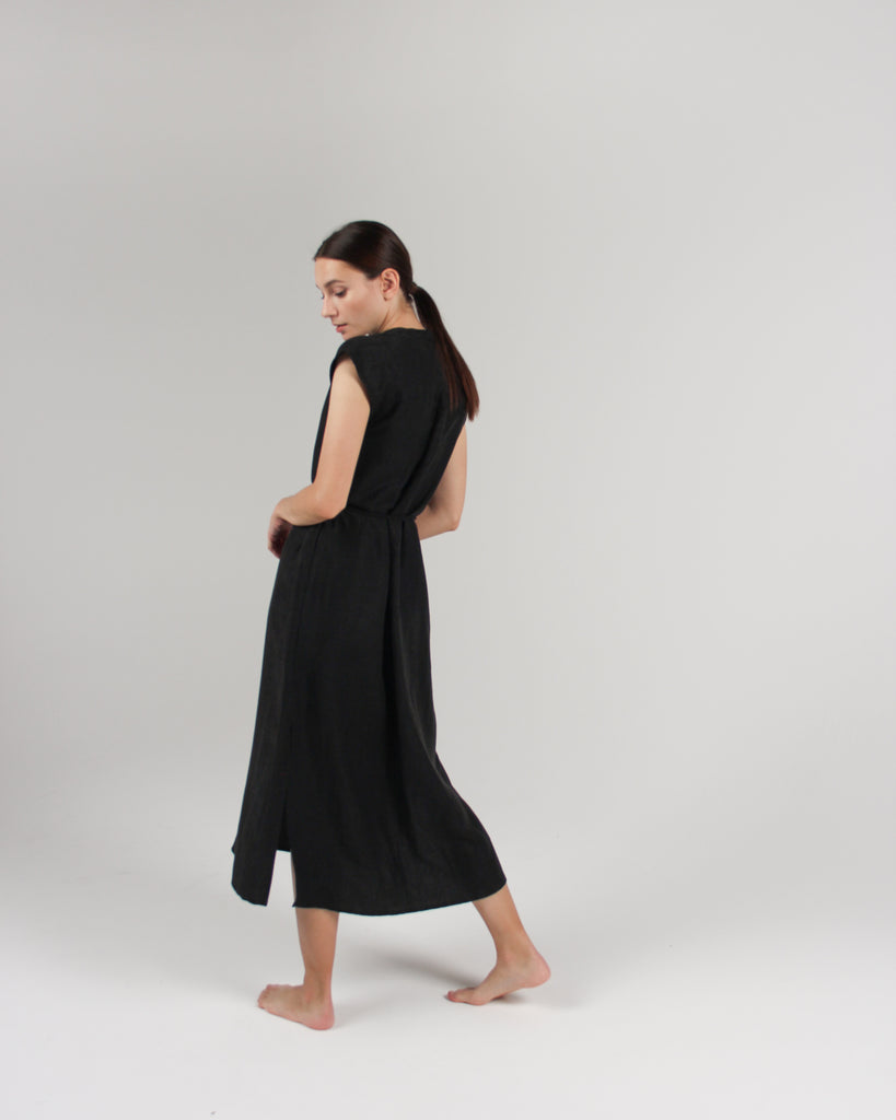 The Cap Sleeve Caftan Dress in Jet Black