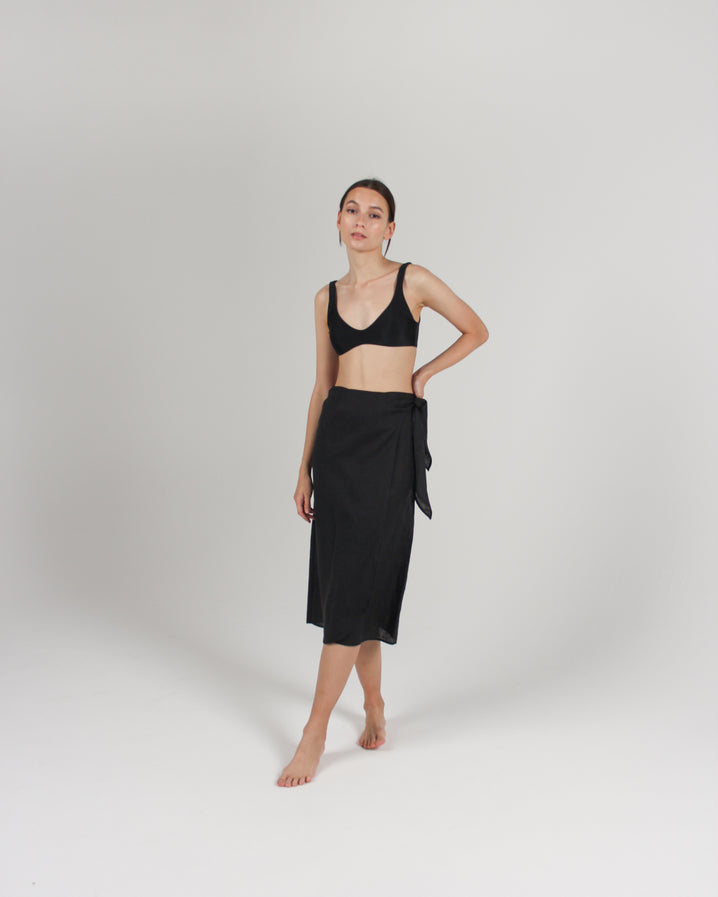 The Midi Pareo Wrap Skirt in Black