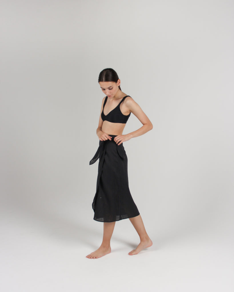 The Midi Pareo Wrap Skirt in Black