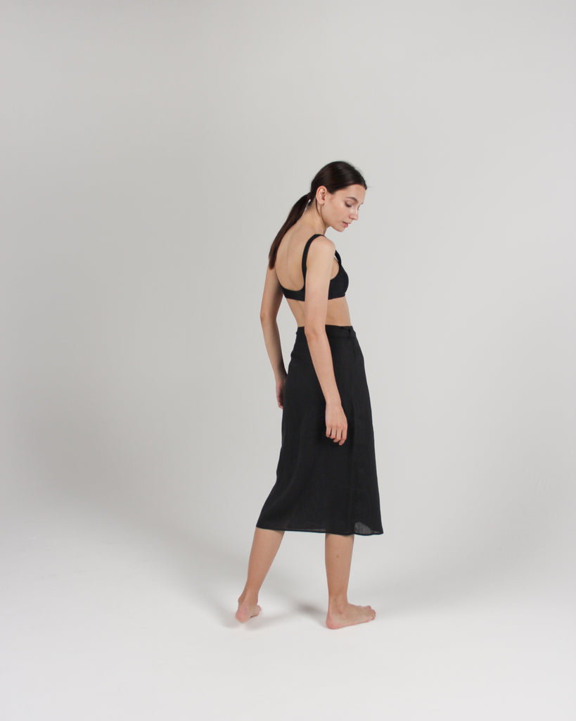 The Midi Pareo Wrap Skirt in Black