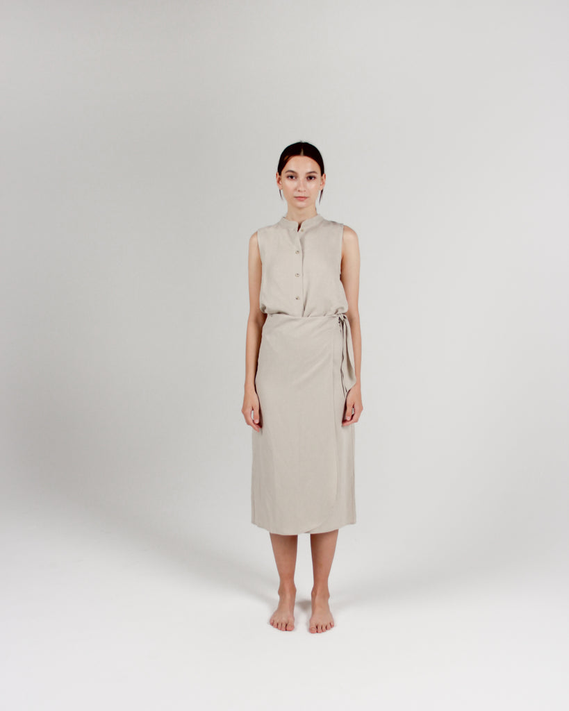 The Midi Wrap Pareo Wrap Skirt in Bone