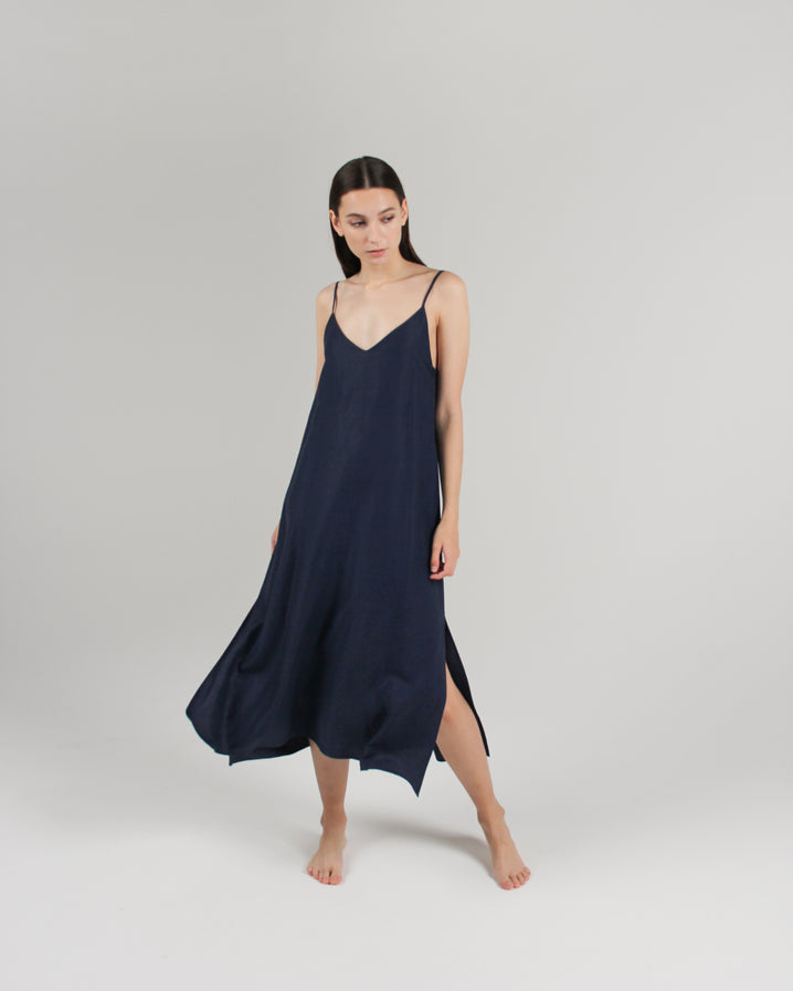 The Cala Slip Dress in Navy