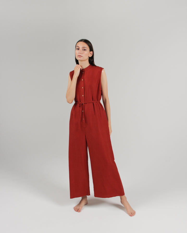 The Sleeveless Jumpsuit in Rust